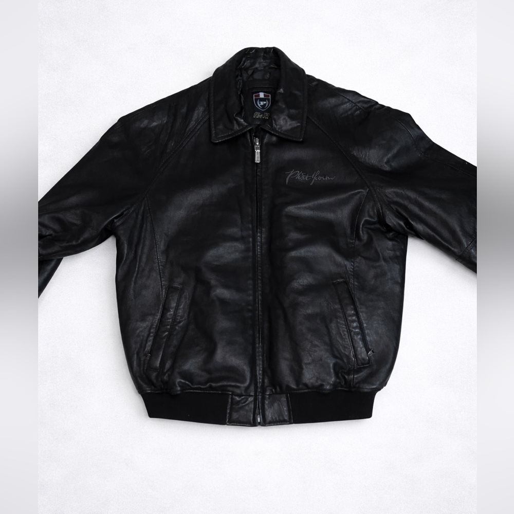 Phat Farm Black Butter Soft Leather Bomber Jacket Y2K